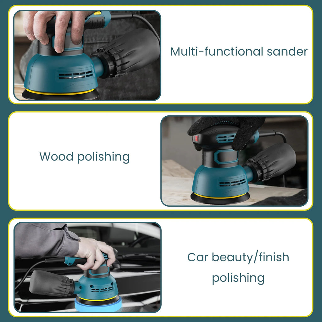 300W Electric Sander Machine Random Orbital Polisher Variable Speed Sander with 125mm Sandpaper Car Polishing Machine DIY Tools