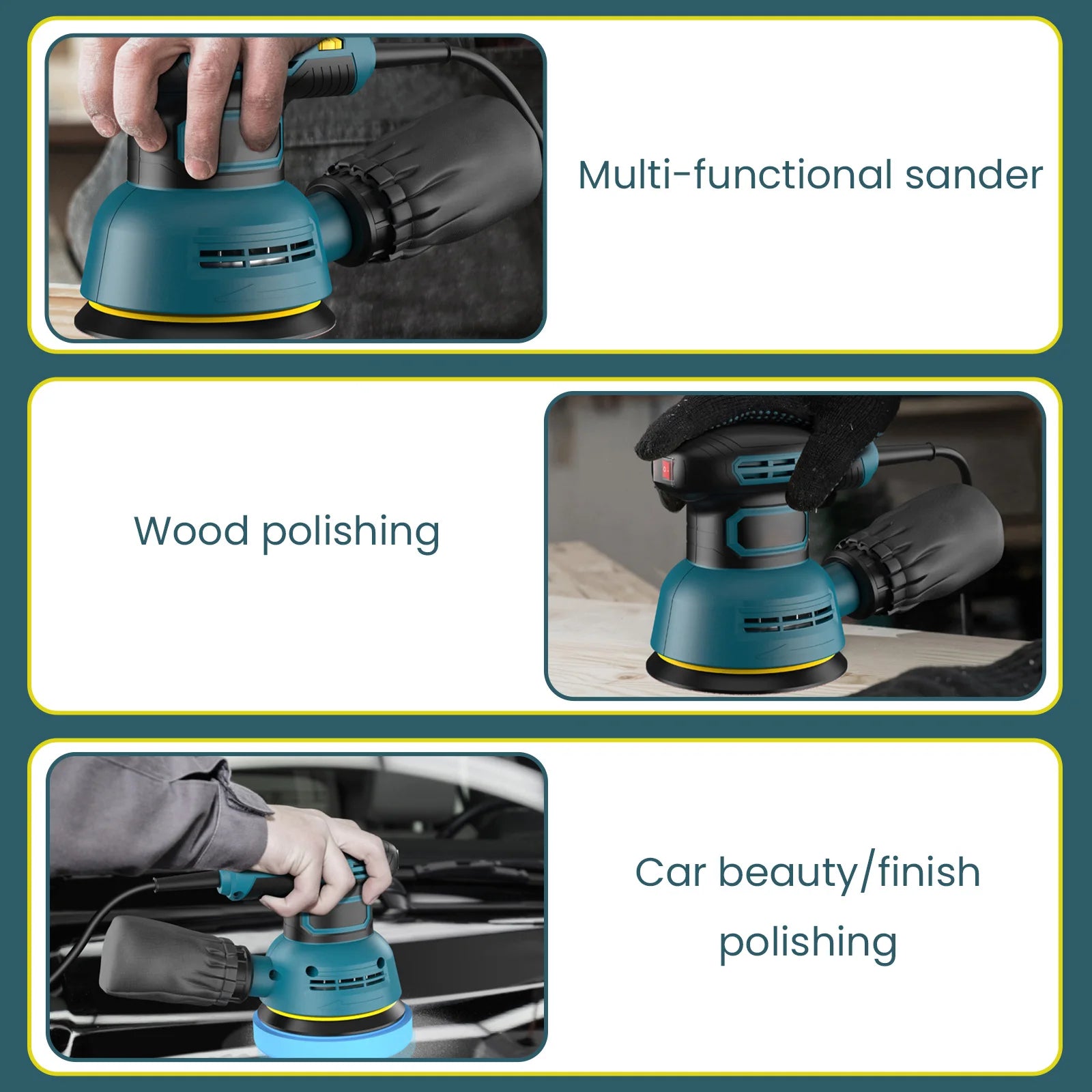 300W Electric Sander Machine Random Orbital Polisher Variable Speed Sander with 125mm Sandpaper Car Polishing Machine DIY Tools