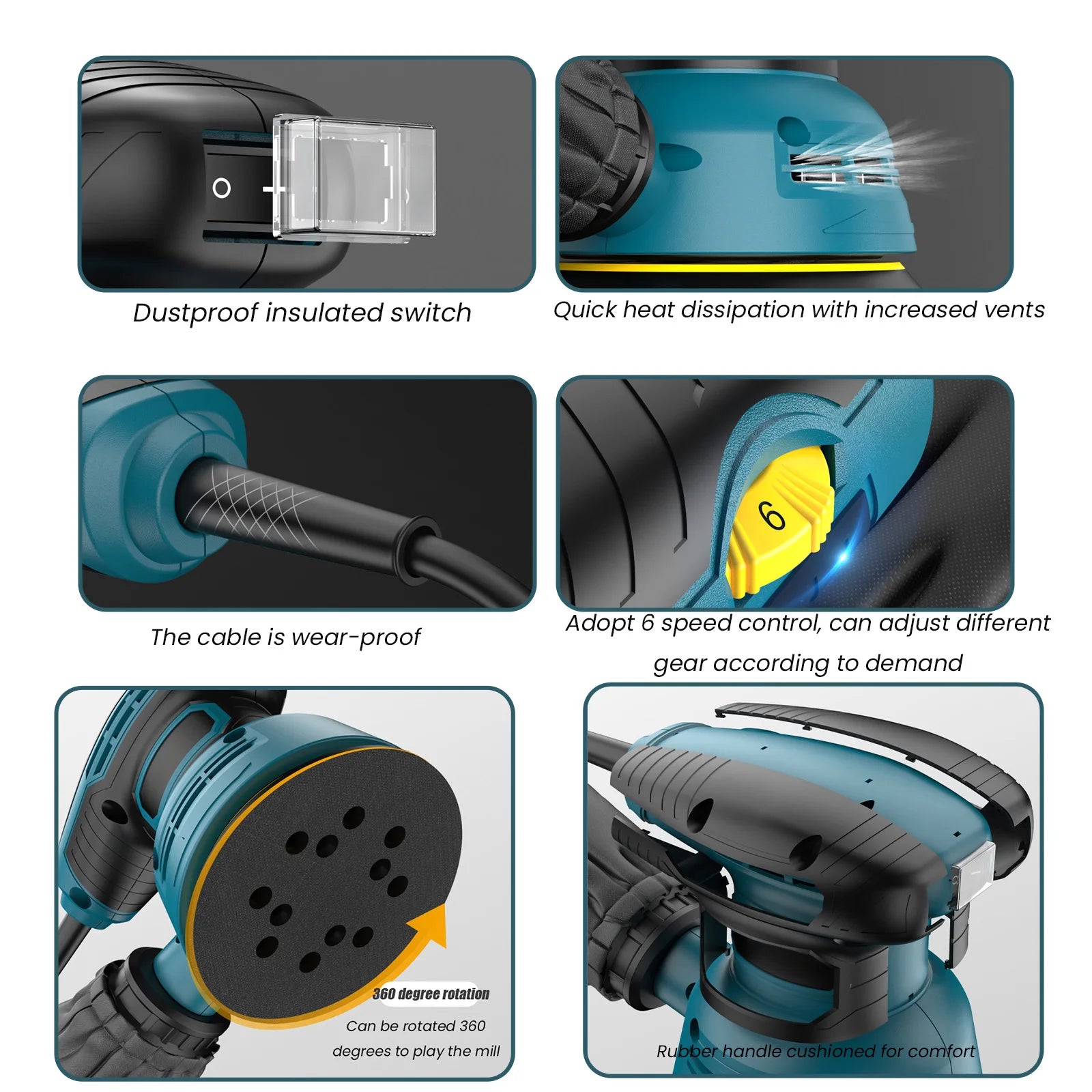 300W Electric Sander Machine Random Orbital Polisher Variable Speed Sander with 125mm Sandpaper Car Polishing Machine DIY Tools