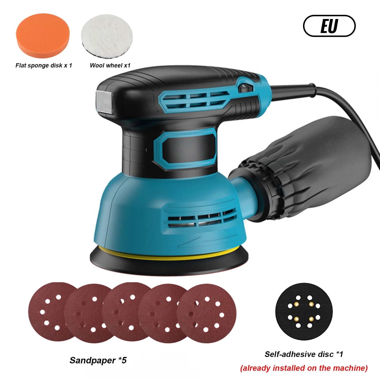 300W Electric Sander Machine Random Orbital Polisher Variable Speed Sander with 125mm Sandpaper Car Polishing Machine DIY Tools