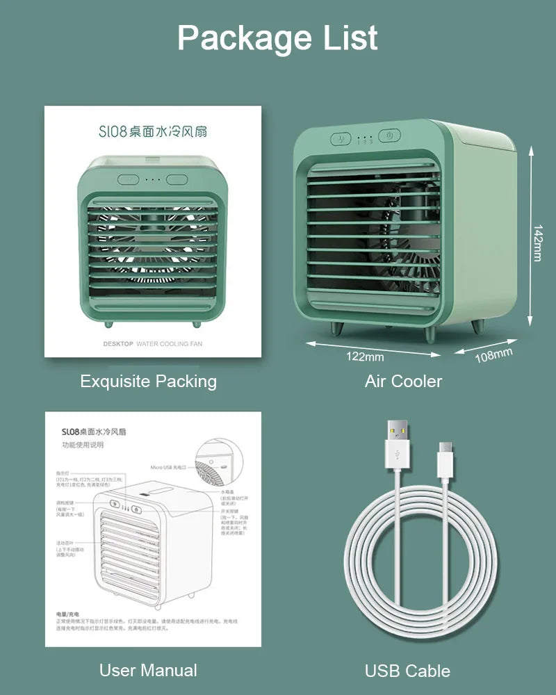 Portable Air Conditioner Fan USB Desktop Fan Rechargeable Mini Air Humidifier Cooler Table Cooling Mist Fan for Office Home