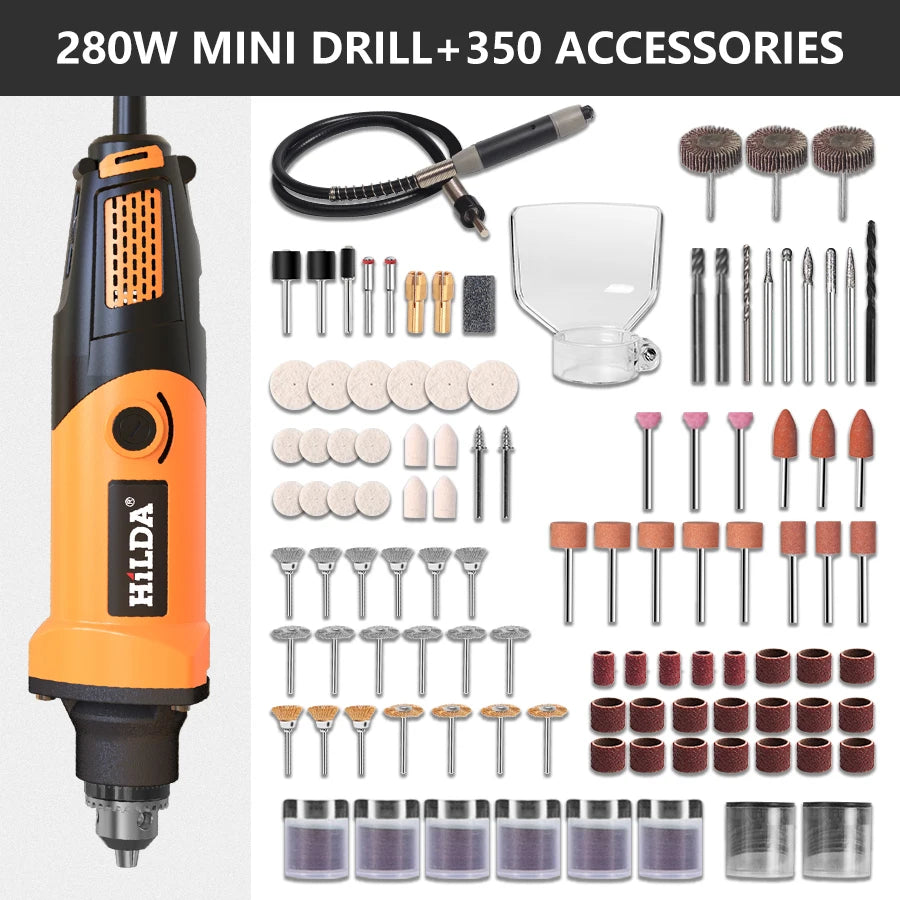 HILDA Mini Electric Drill Rotary Tools Variable Speed Grinder Grinding Toolwith Engraving Accessories 220V Mini Drill