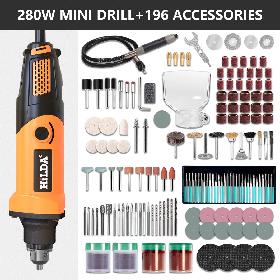 HILDA Mini Electric Drill Rotary Tools Variable Speed Grinder Grinding Toolwith Engraving Accessories 220V Mini Drill