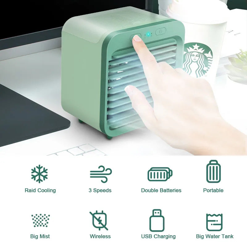 Portable Air Conditioner Fan USB Desktop Fan Rechargeable Mini Air Humidifier Cooler Table Cooling Mist Fan for Office Home