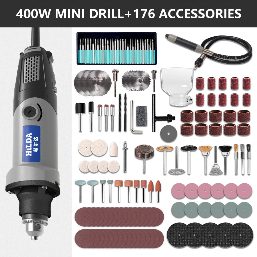 HILDA Mini Electric Drill Rotary Tools Variable Speed Grinder Grinding Toolwith Engraving Accessories 220V Mini Drill