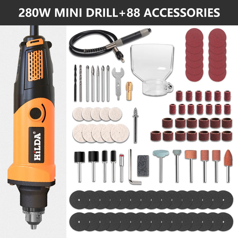 HILDA Mini Electric Drill Rotary Tools Variable Speed Grinder Grinding Toolwith Engraving Accessories 220V Mini Drill