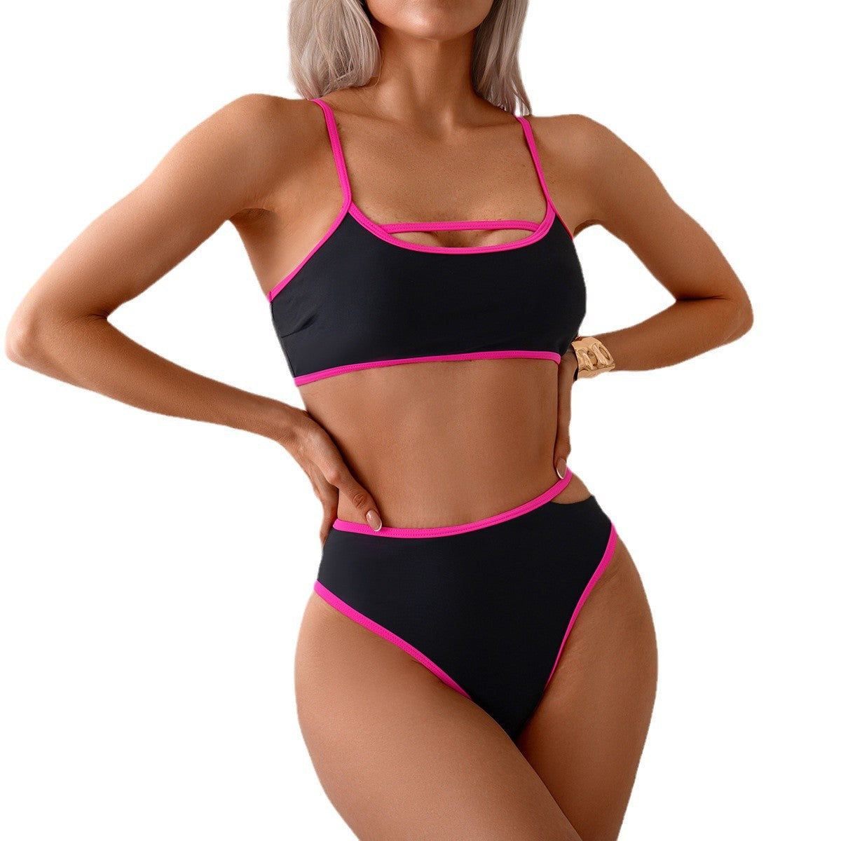 2025 bikini Europe and the United States cross-border new swimsuit women sexy backless color split swimsuit bikini wholesale