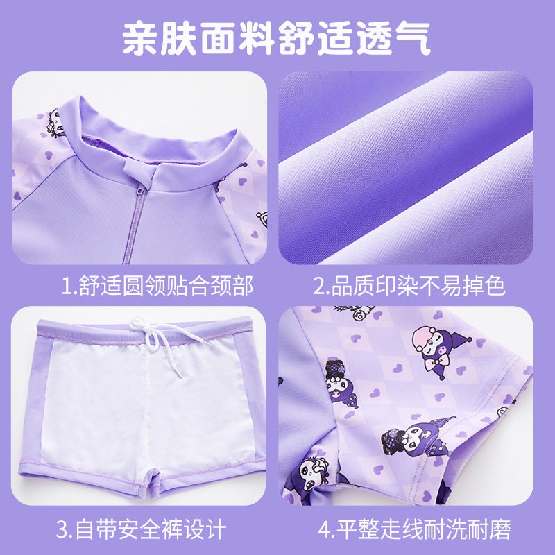 New Cartoon Printed Girls' Swimwear Body Skirt Split Pants for Big Kids and Baby Swimwear Kulomi Swimsuit