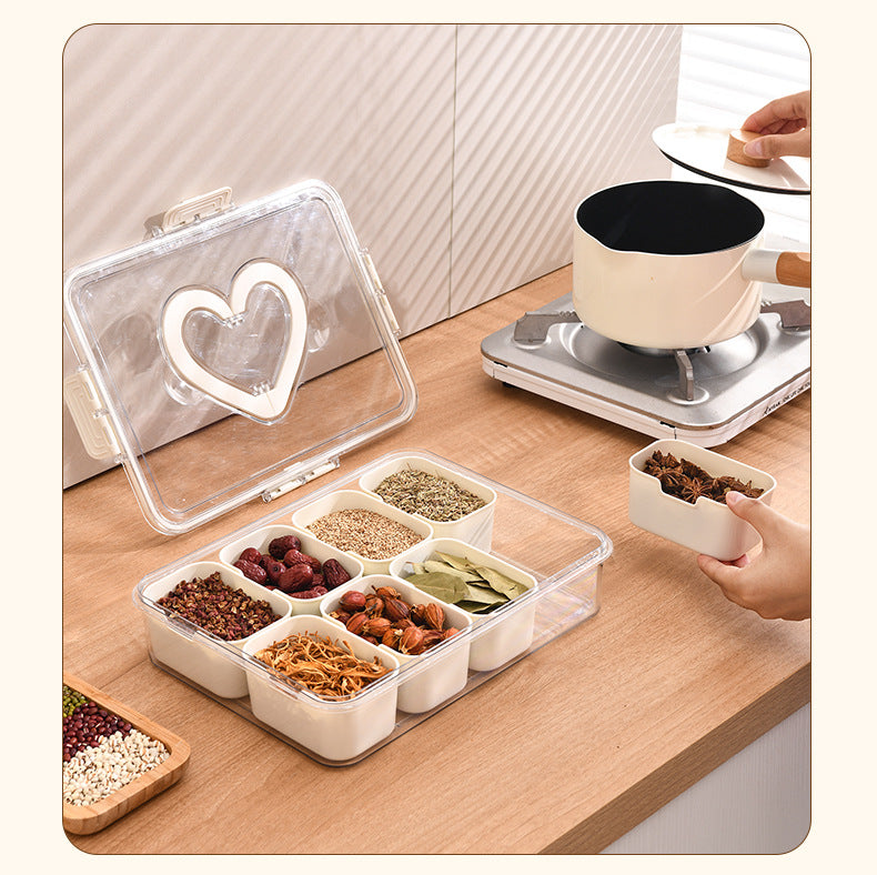 Love Refrigerator Salad Fruit Preservation Box Household Spices Kitchen Storage Box Eight-compartment Sealed Spice Box
