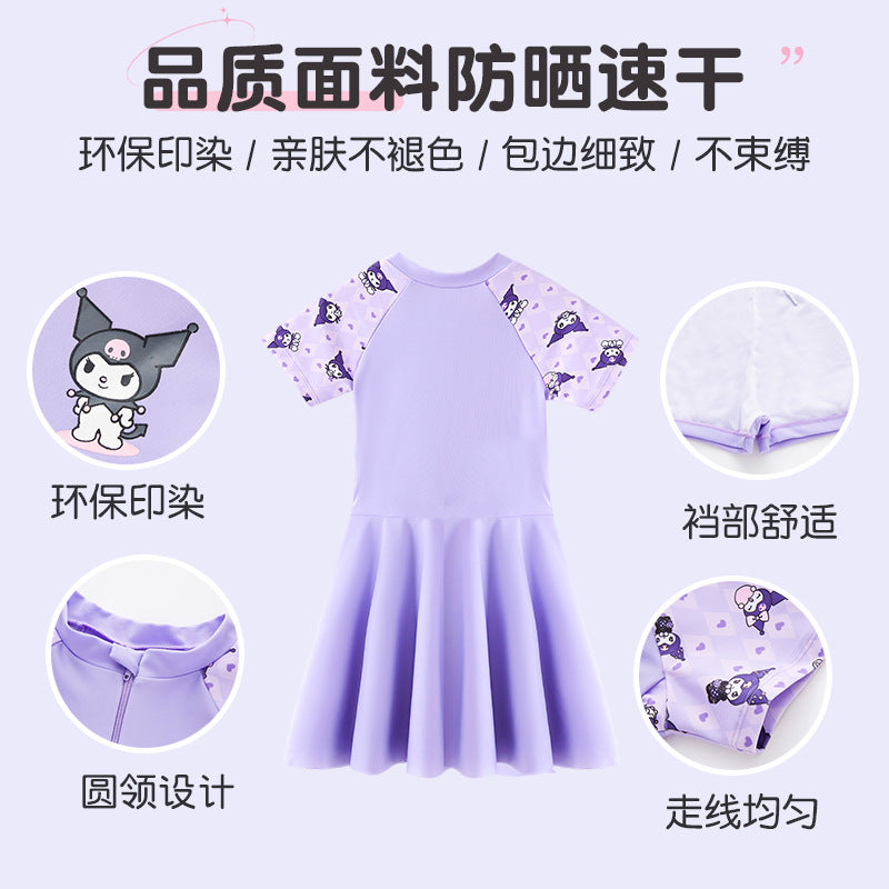 New Cartoon Printed Girls' Swimwear Body Skirt Split Pants for Big Kids and Baby Swimwear Kulomi Swimsuit