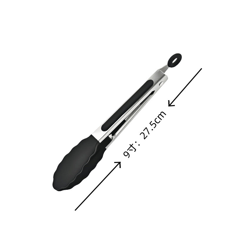 Cross-Border Black Silicone Clip High Temperature Resistant Kitchen Food Frying Stainless Steel Bread Clip Steak Clip Kitchen Food Clip
