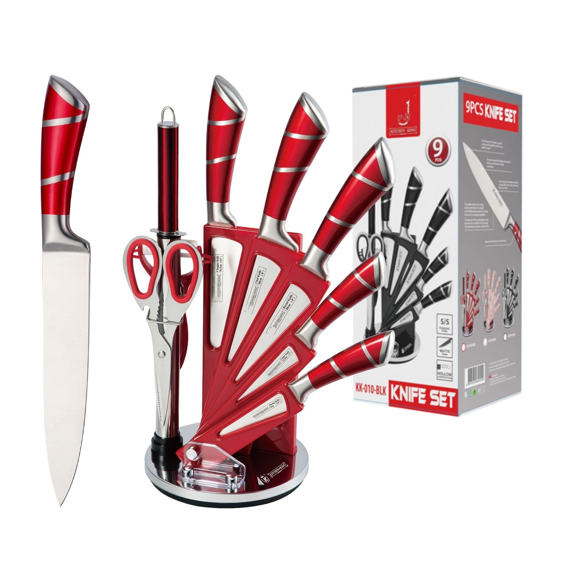 Spot Stainless Steel Horseshoe Hollow Handle Knife Set Eight-Piece Acrylic Plastic Rotating Seat Kitchen Knife Kitchen Knife
