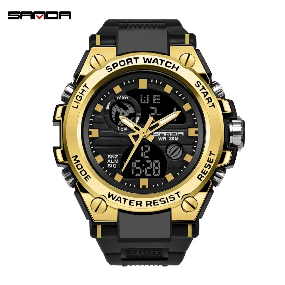 SANDA 739 Luxury Digital Quartz Watch for Men Military Army Waterproof Sport Wristwatches LED Dual Display Mens Reloj Hombre
