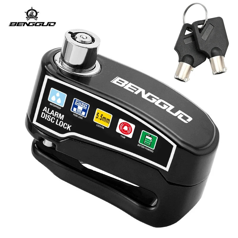 BENGGUO Motorcycle Alarm Wheel Disk Brake Lock with Keys Waterproof Bike Alarm Security Padlock Aluminum Alloy Bike Accessories