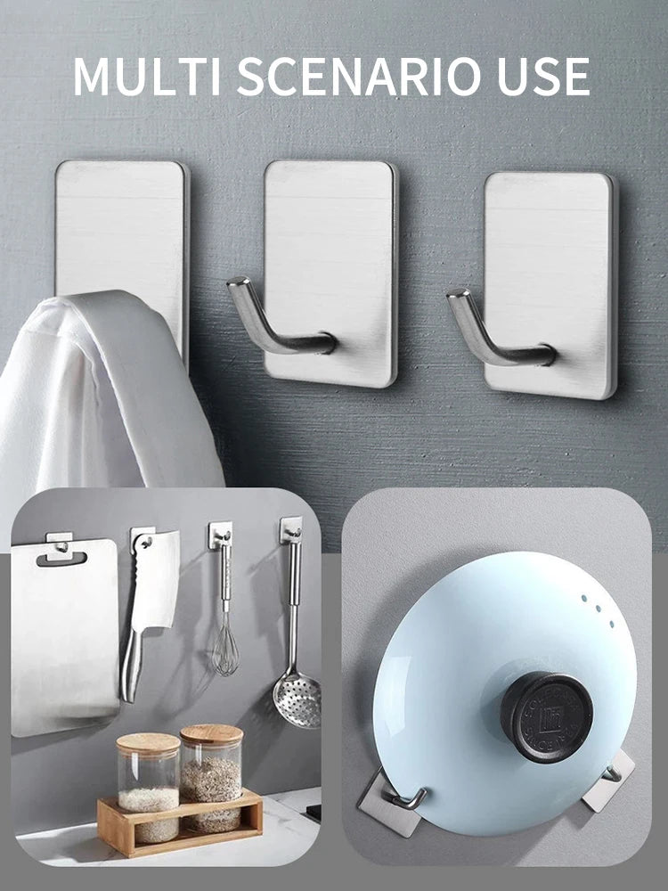 4/8pcs stainless steel small hooks, no drilling, wall mounted, kitchen, bathroom, office key hooks wall hook adhesive wall hooks