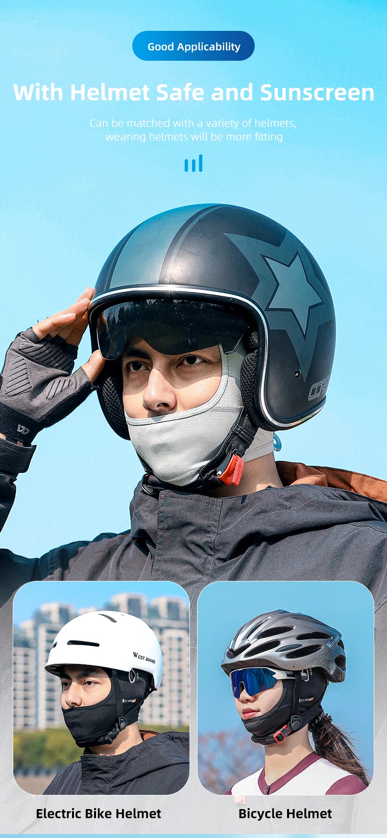 WEST BIKING Summer Motorcycle Bike Moisture-Wicking Balaclava UV Protection Breathable Running Fishing Caps Cooling Sport Gear