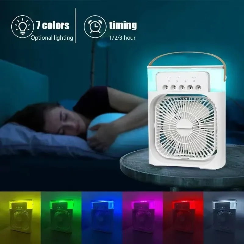 Desktop USB Water Mist Fan Portable Air Cooler Humidifier 3 in 1 Air Conditioning Fan 7-Color LED Night Light Office Home Fan