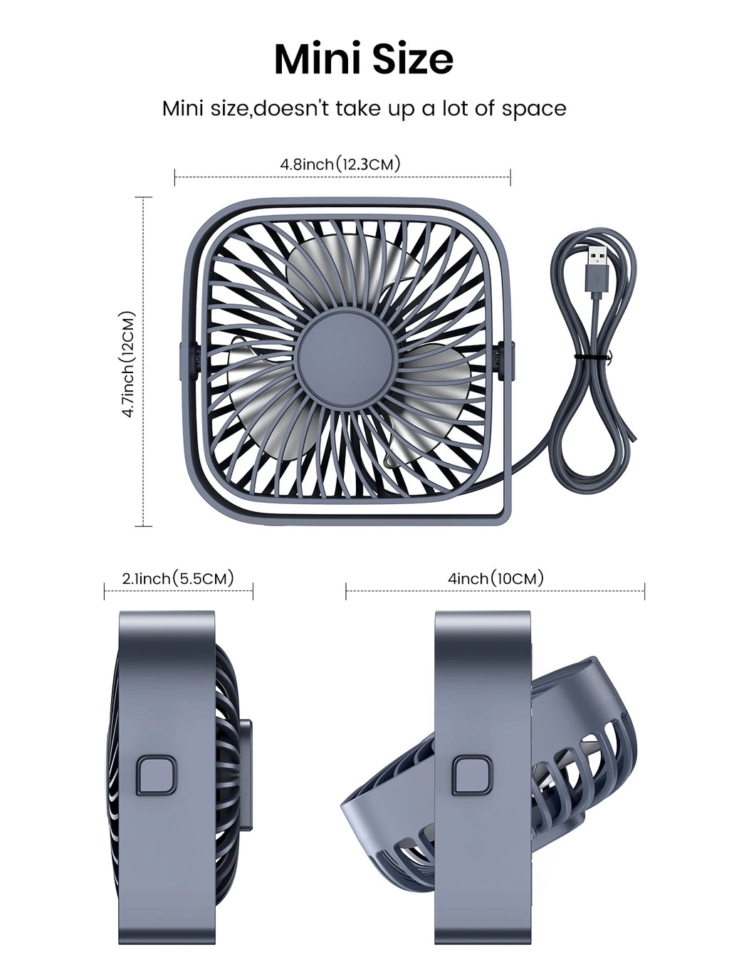 TOPK USB Desk Fan, Mini Fan Portable,3 Speeds Desktop Table Cooling Fan,Quiet Personal Small Fans for Room Home Desktop Office