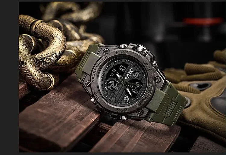 SANDA 739 Luxury Digital Quartz Watch for Men Military Army Waterproof Sport Wristwatches LED Dual Display Mens Reloj Hombre
