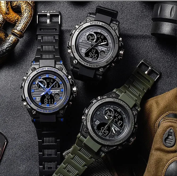 SANDA 739 Luxury Digital Quartz Watch for Men Military Army Waterproof Sport Wristwatches LED Dual Display Mens Reloj Hombre