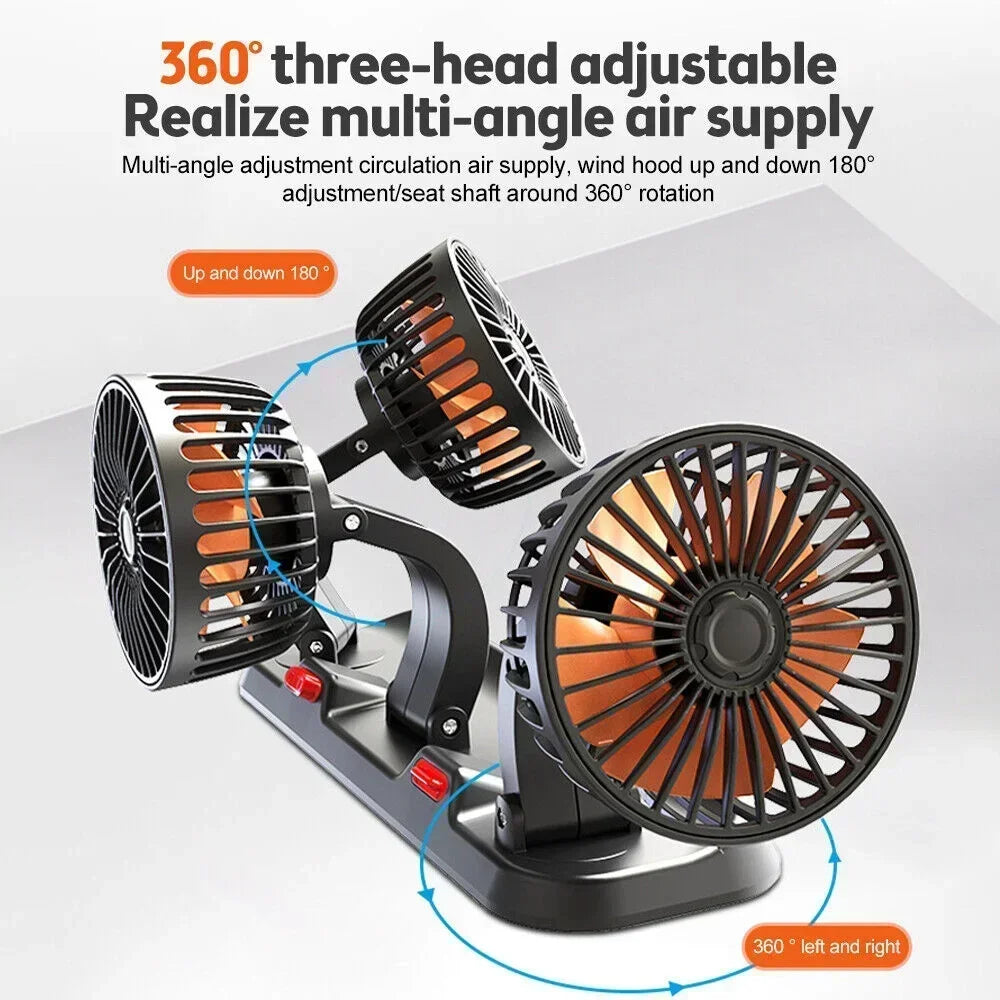 1/2/3 Head Car Fan Summer Air Fan USB/12V/24V Fan Cooler Adjustable 2 Speeds Silent Fan for Home Desk Office&Car Air Fan
