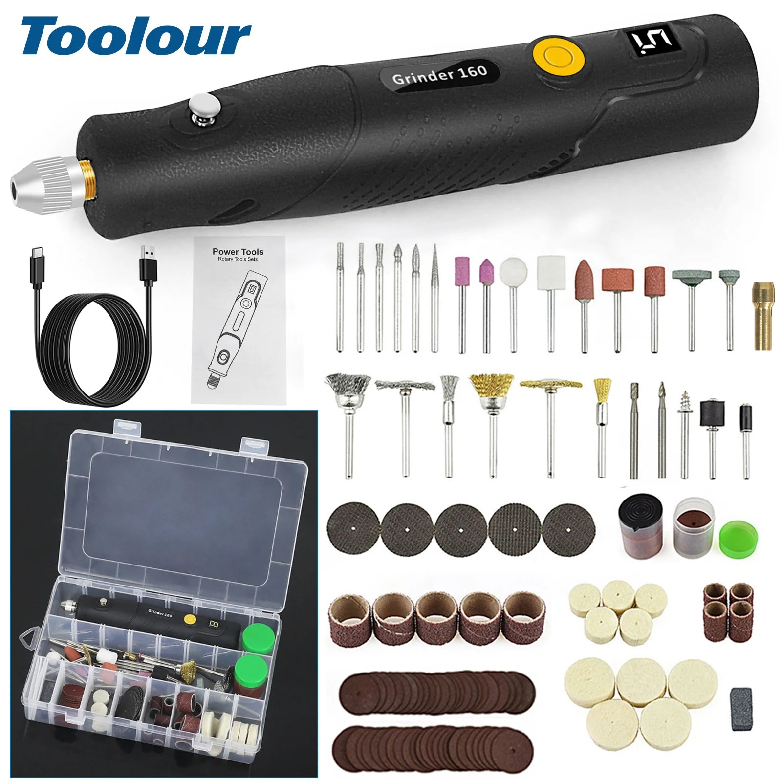 Toolour Cordless Rotary Tool with Display 5000-18000RPM 5-Speed Adjust Electric Carving Pen for DIY Projects/Home Repair/Craft