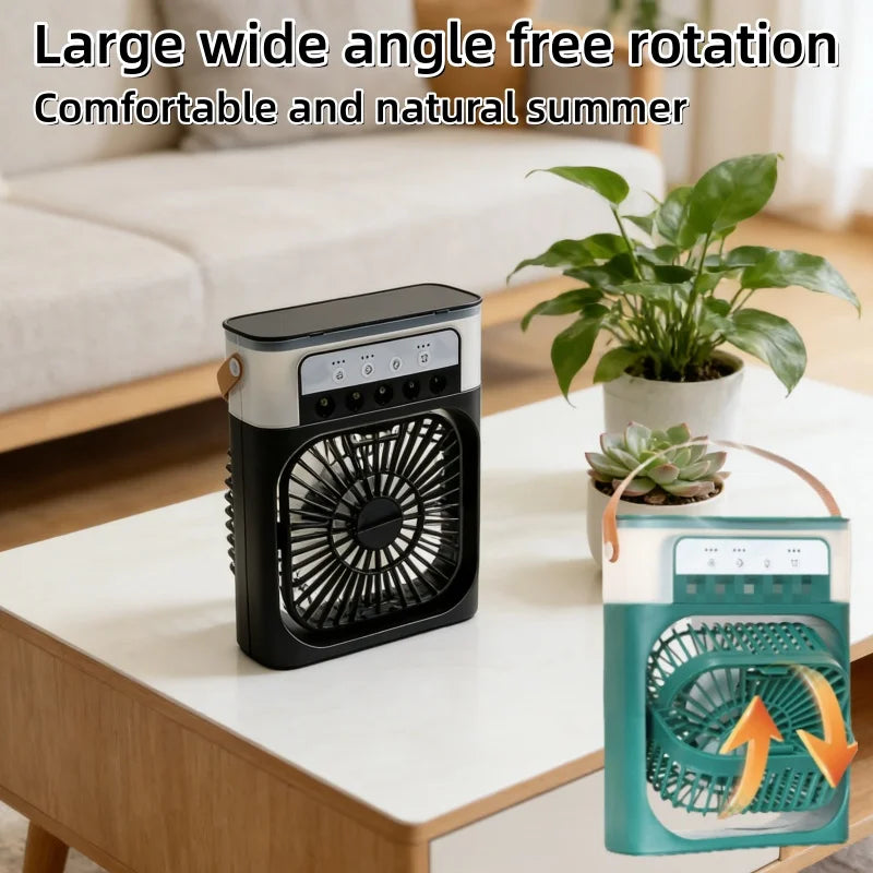 Desktop USB Water Mist Fan Portable Air Cooler Humidifier 3 in 1 Air Conditioning Fan 7-Color LED Night Light Office Home Fan