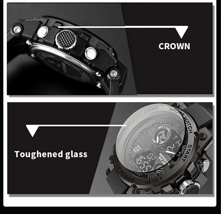 SANDA 739 Luxury Digital Quartz Watch for Men Military Army Waterproof Sport Wristwatches LED Dual Display Mens Reloj Hombre