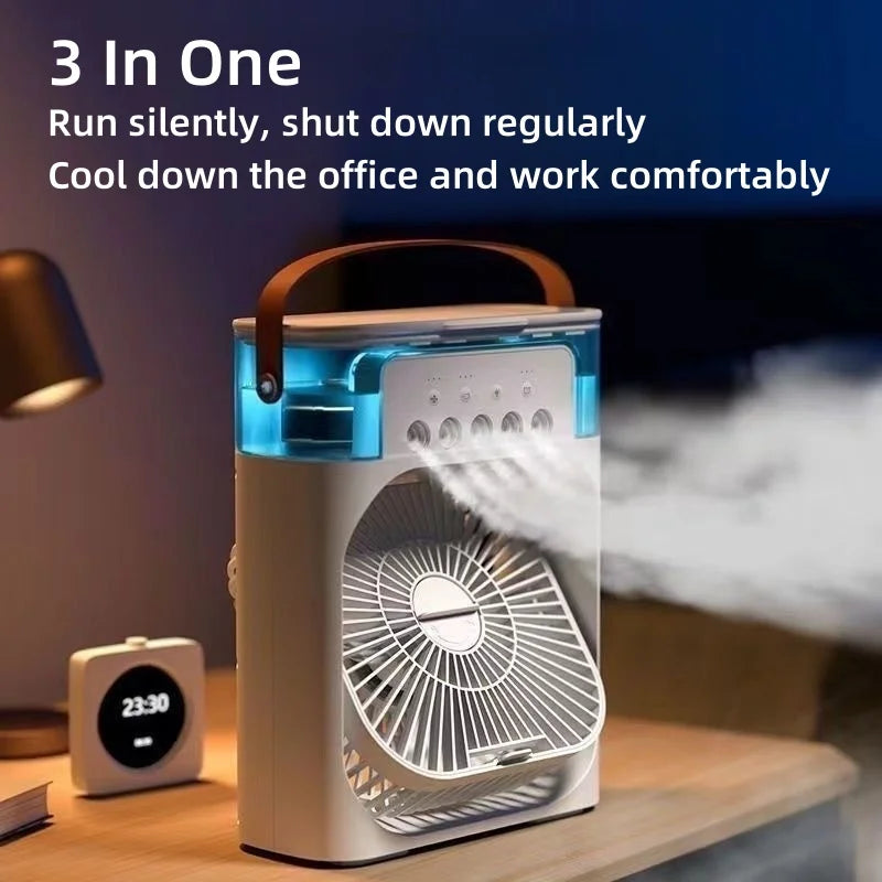 Desktop USB Water Mist Fan Portable Air Cooler Humidifier 3 in 1 Air Conditioning Fan 7-Color LED Night Light Office Home Fan