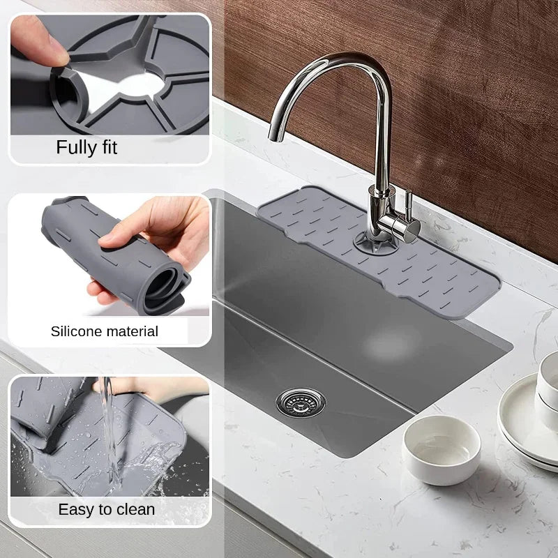 Household washbasin sink silicone drain drying pad, kitchen faucet splash proof folding drain pad, sink water blocking pad