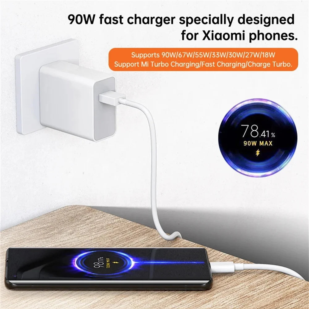 90W USB Charger Turbo Fast Charge 6A Type C Cable for Phone Adapter for Xiaomi 15 14 13 12 11 10 Ultra Redmi Note 12T 13 Pro