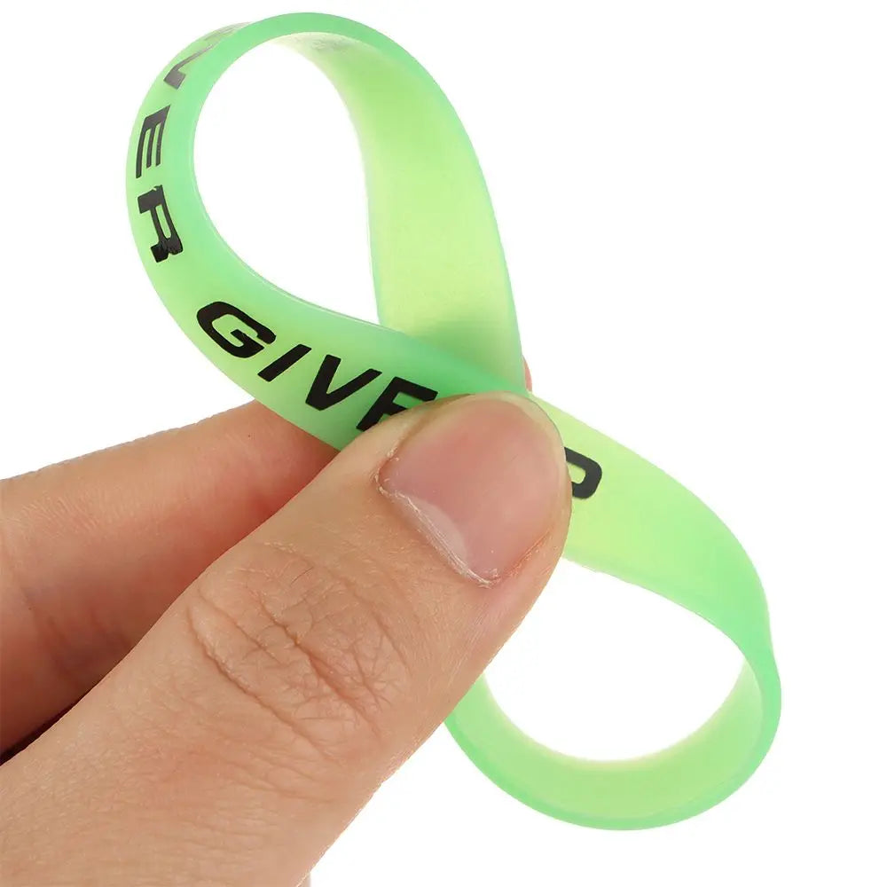 Fashion Teens Silicone Wristband Never Give Up Sport Cuff Bangle Luminous Rubber Bracelet Men Women