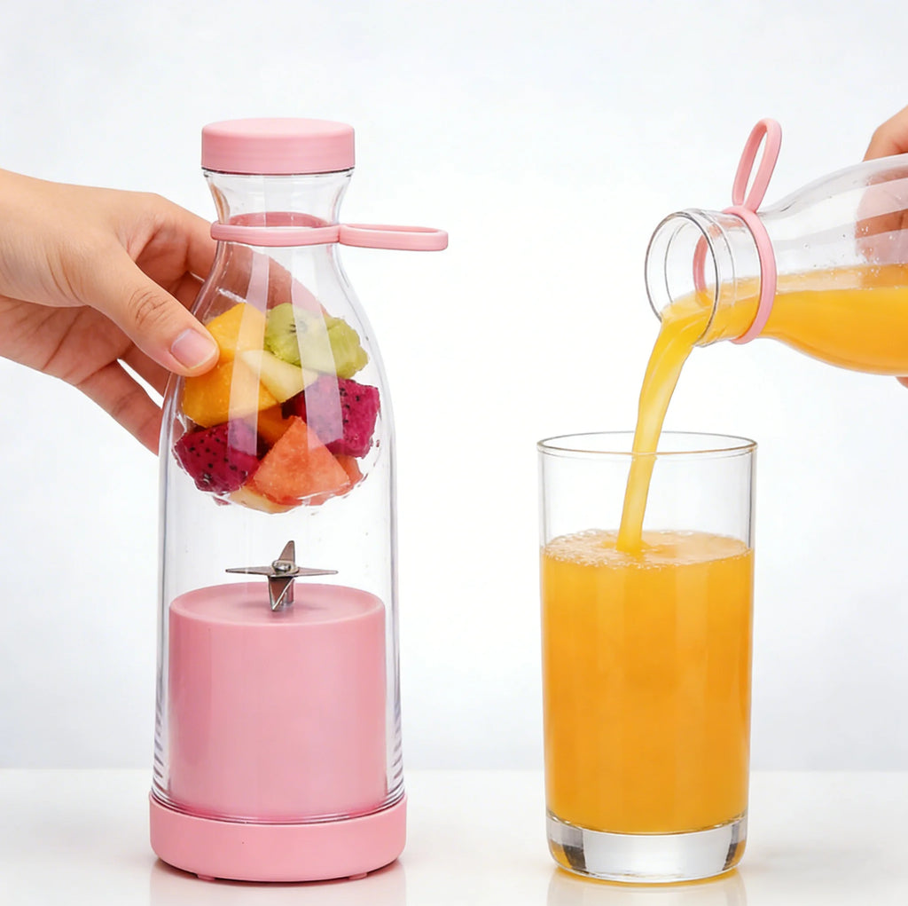 6 Blades 420ml Portable Juicer Blender USB Charging Wine Bottle Shape Fruit Mixer Mini Electric Juicer Cup for Kitchen Daily Use