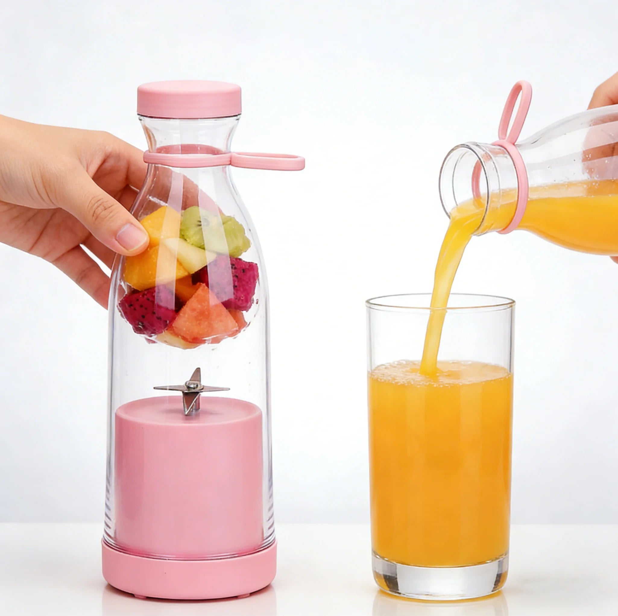 6 Blades 420ml Portable Juicer Blender USB Charging Wine Bottle Shape Fruit Mixer Mini Electric Juicer Cup for Kitchen Daily Use