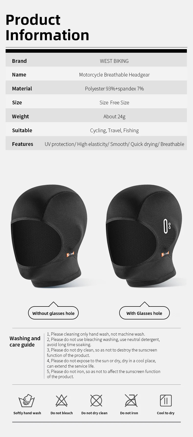 WEST BIKING Summer Motorcycle Bike Moisture-Wicking Balaclava UV Protection Breathable Running Fishing Caps Cooling Sport Gear