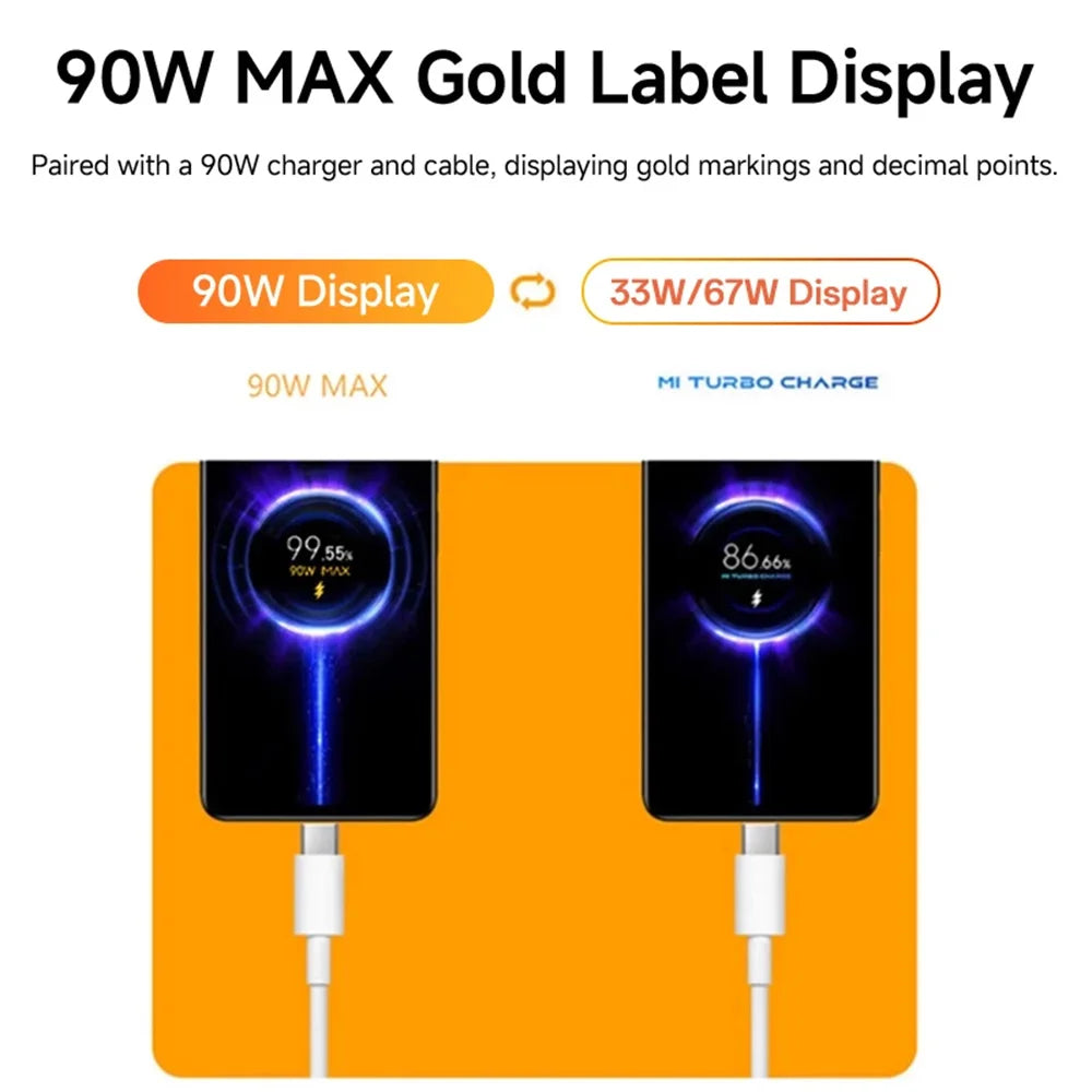 90W USB Charger Turbo Fast Charge 6A Type C Cable for Phone Adapter for Xiaomi 15 14 13 12 11 10 Ultra Redmi Note 12T 13 Pro