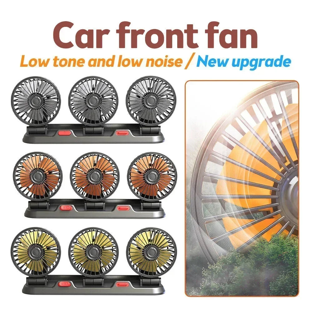1/2/3 Head Car Fan Summer Air Fan USB/12V/24V Fan Cooler Adjustable 2 Speeds Silent Fan for Home Desk Office&Car Air Fan