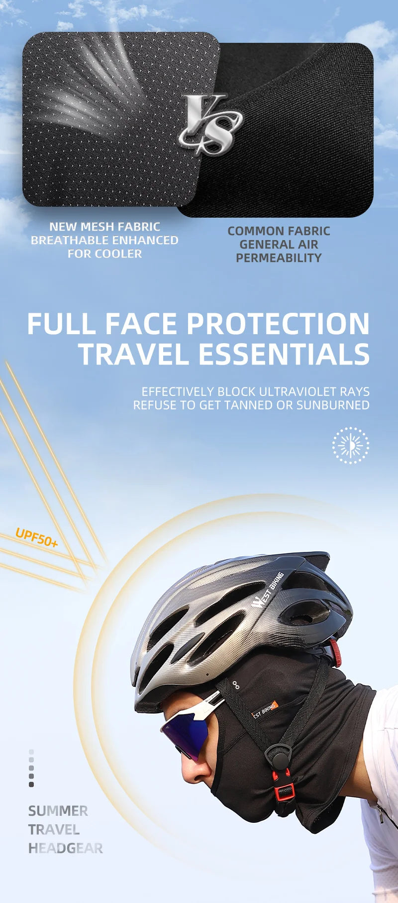 WEST BIKING Summer Motorcycle Bike Moisture-Wicking Balaclava UV Protection Breathable Running Fishing Caps Cooling Sport Gear
