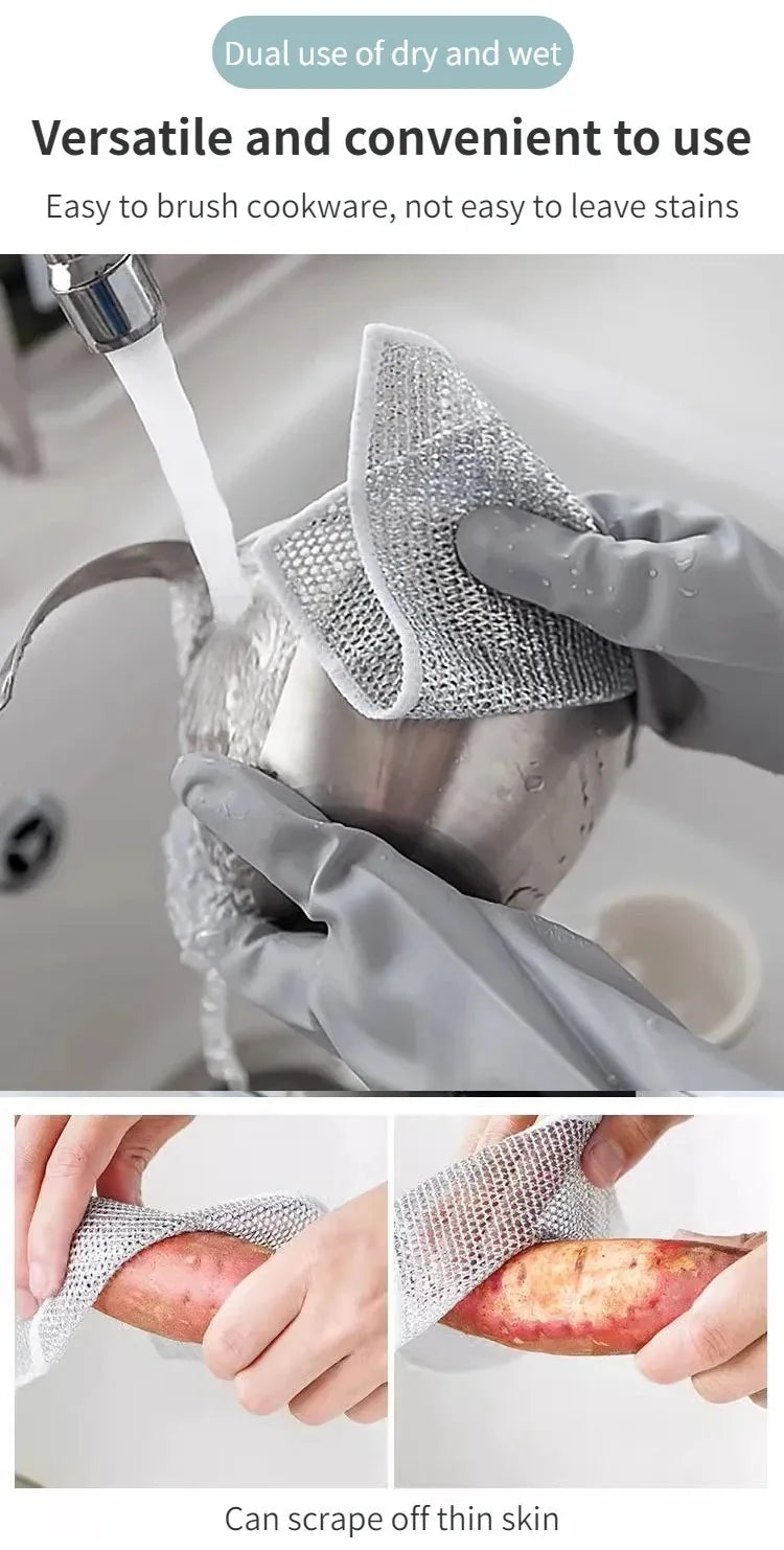 New Thickened Cleaning Cloth Kitchen Magic Dishwashing Towel Metal Steel Wire Cleaning Rag Microwave Stove Clean Tool Dish Cloth