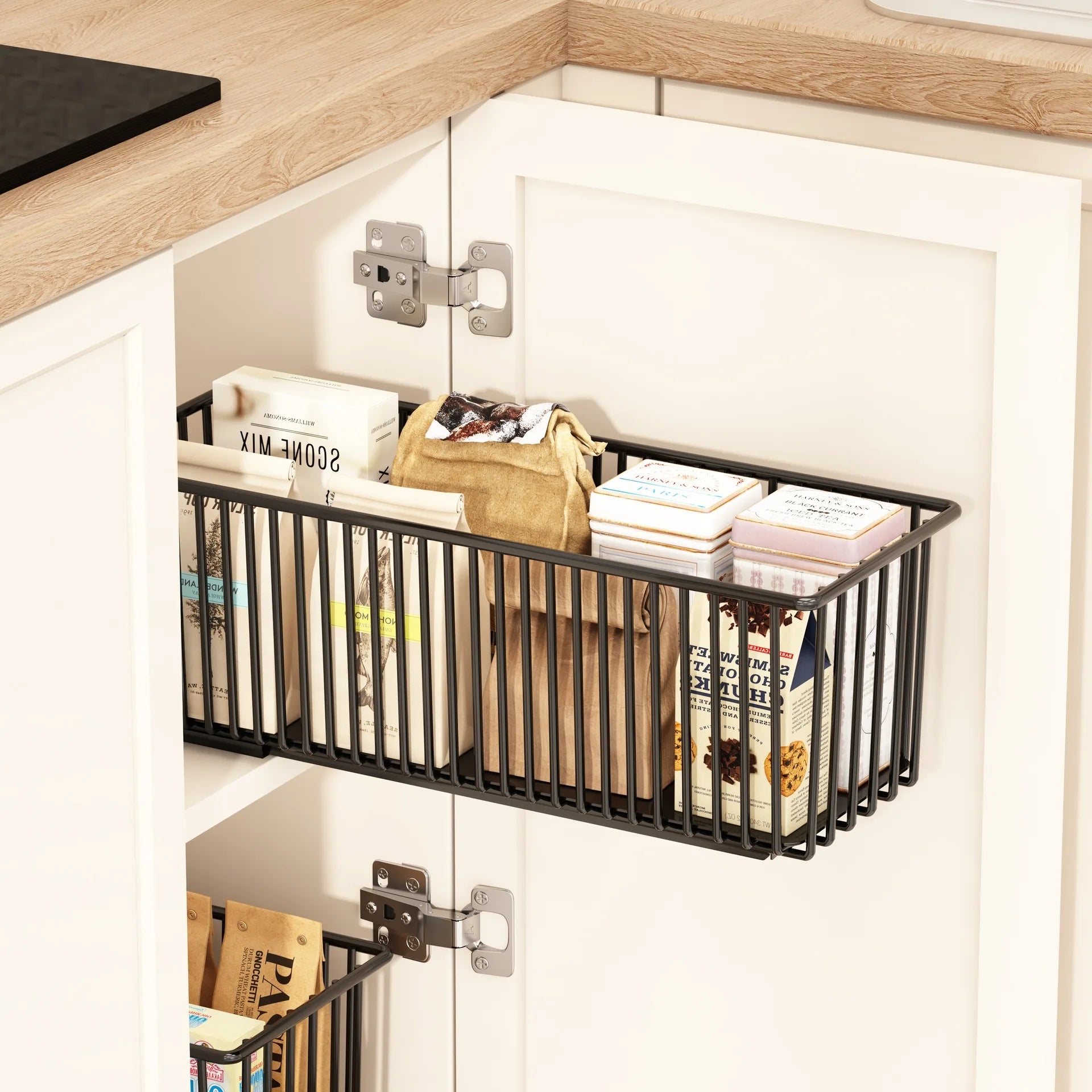 2Pcs Pull Out Cabinet Organizer Carbon Steel Slide Out Drawers Sliding Pantry Shelves For Kitchen Base Cabinet Organization