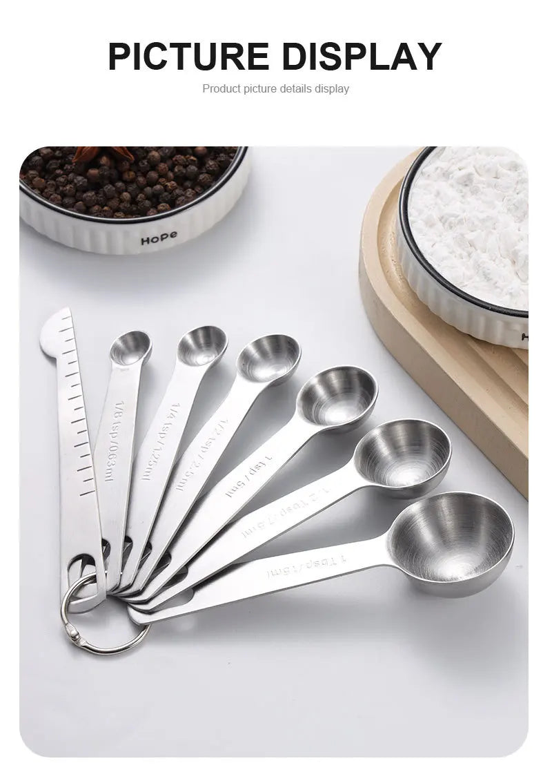 Stainless steel measuring spoon 4/6/7/8 pcs set with scale measuring ruler spoon kitchen coffee baking measuring tool set