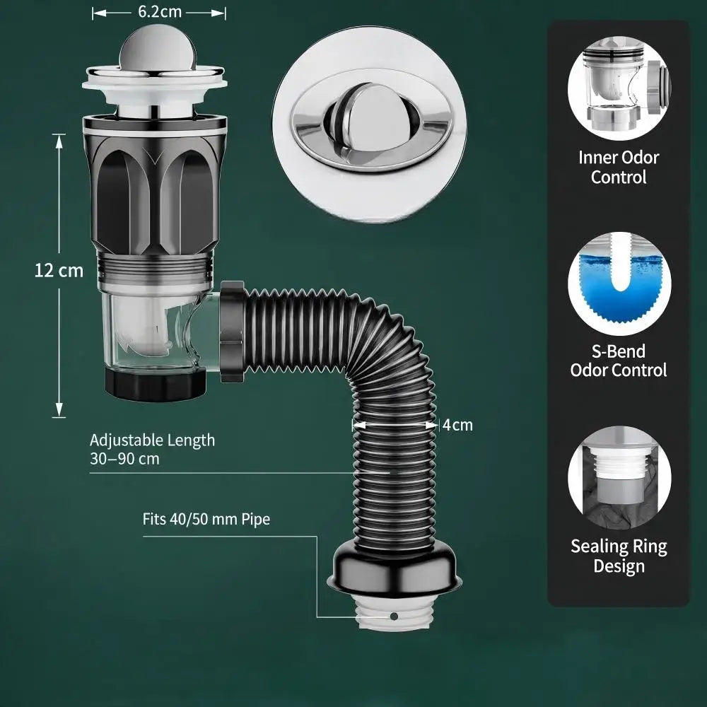 1-5Pcs Kitchen ABS Sink Drain Kit Drain Stopper Flexible Hose Body Stainless Steel Top Side Outlet Basin Drain Pipe Set