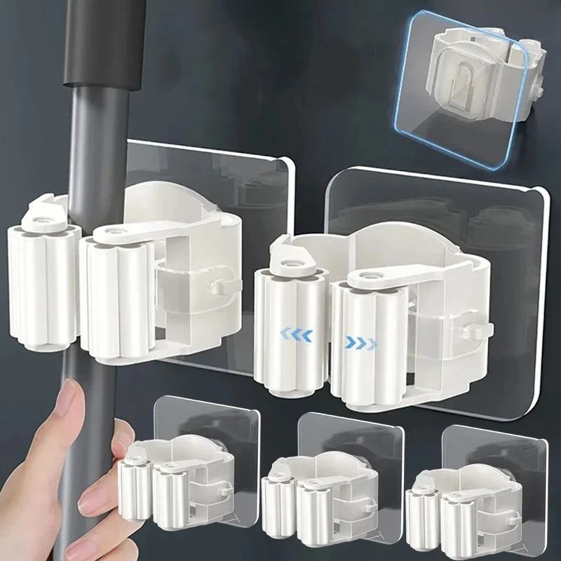 Mop Holder Self-adhesive Broom Stand Wall Mounted Mop Support Sweeping Brush Hook Storage Organizer Bathroom Kitchen Accessories