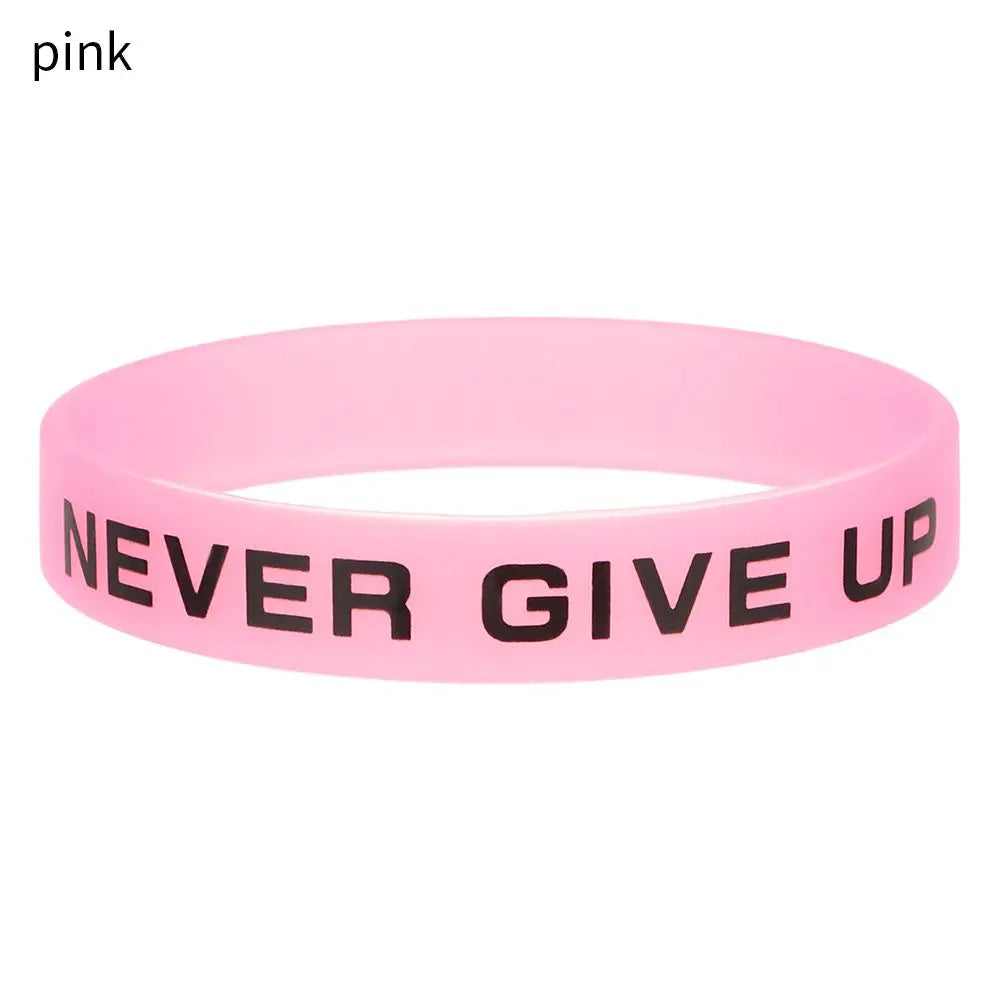 Fashion Teens Silicone Wristband Never Give Up Sport Cuff Bangle Luminous Rubber Bracelet Men Women