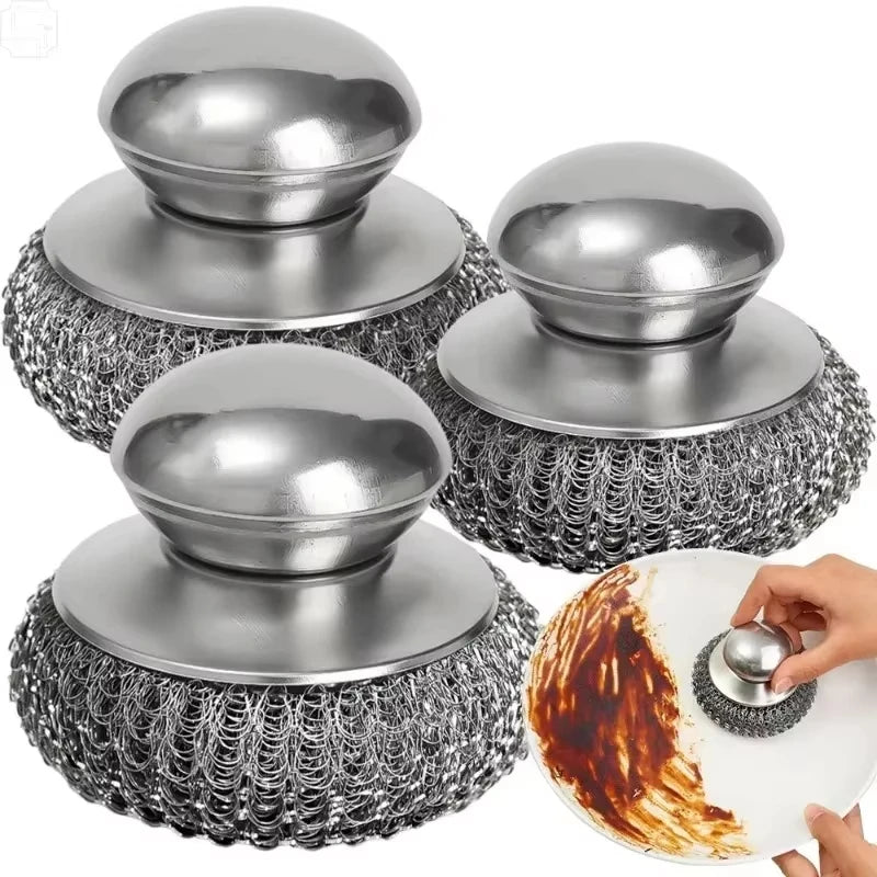 Stainless Steel Pot Brush with Handle Robust Metal Ball for Dishwashing 1-10 Pieces Cleaner Metal Purifier for Kitchen