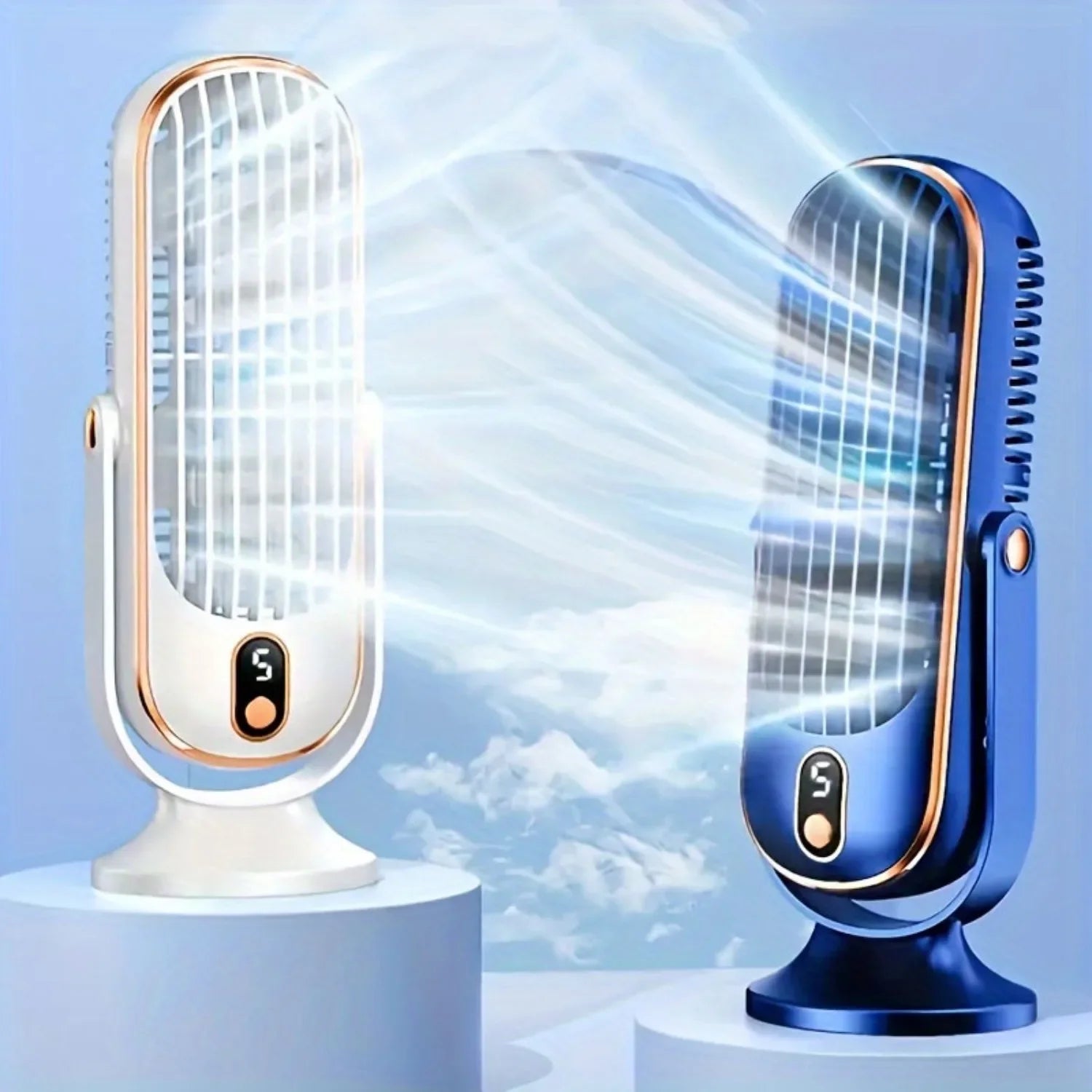 Portable USB Desk Fan Dual Motor 5-Speed LED Large Battery 360° Cooling Quiet for Office Home Travel Camping RV