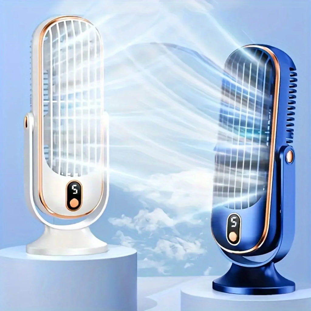 Portable USB Desk Fan Dual Motor 5-Speed LED Large Battery 360° Cooling Quiet for Office Home Travel Camping RV