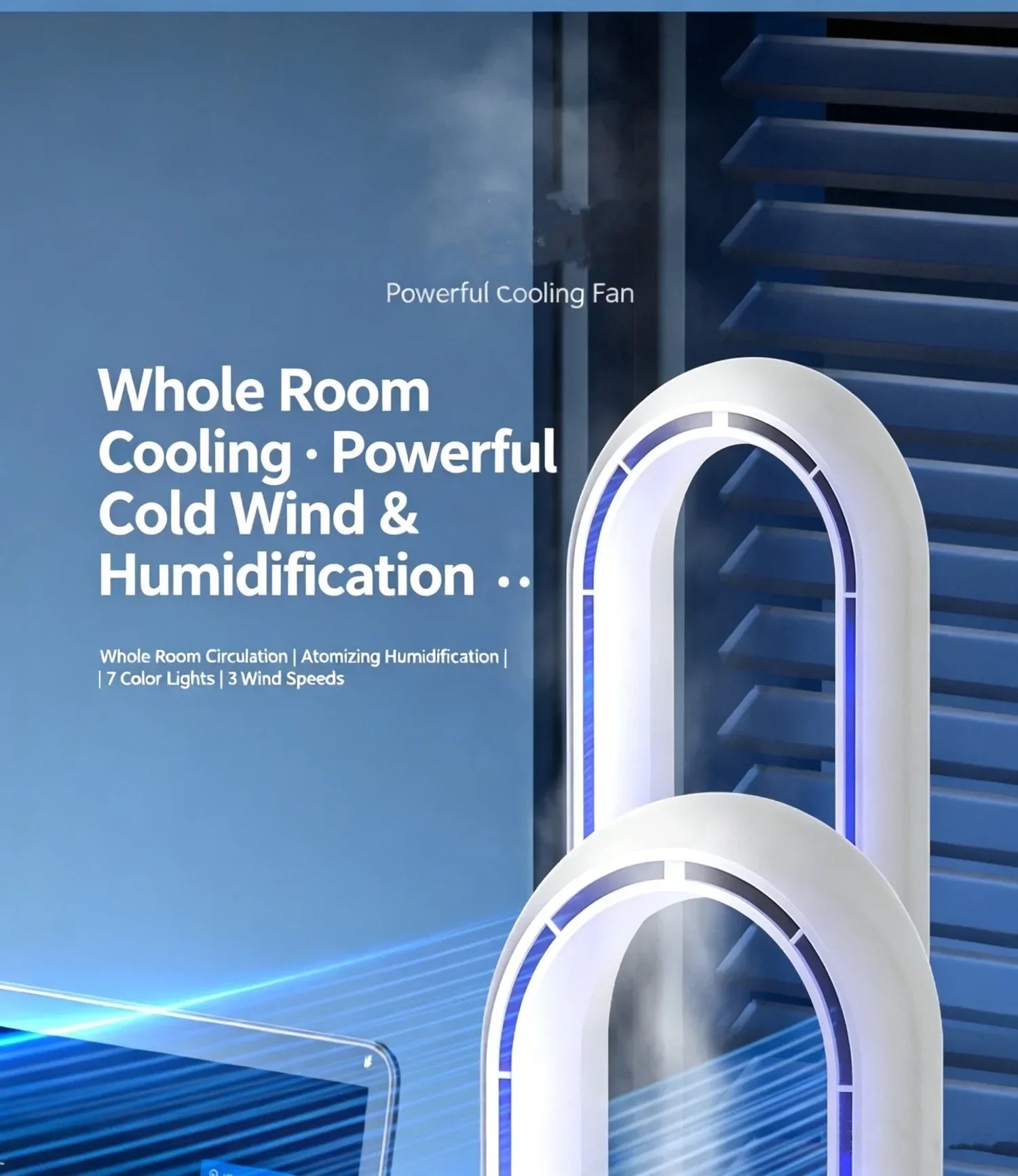 USB Direct Supply Desktop Cooling Humidifier Fan No Built-in Battery Silent Wide Angle Air Cooler With RGB Light Touch Control