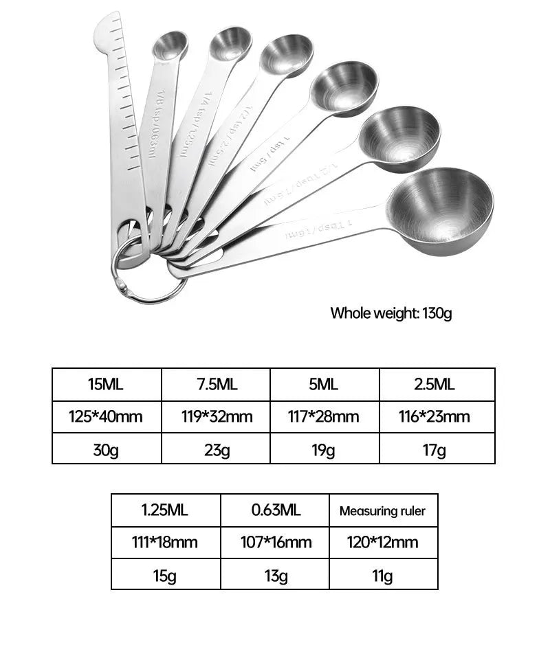 Stainless steel measuring spoon 4/6/7/8 pcs set with scale measuring ruler spoon kitchen coffee baking measuring tool set