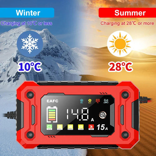 12V 15A/8A  Smart Car Battery Charger Pulse Repair Automatic Start Fast Charger Motorcycle Truck Lead Acid Batteries